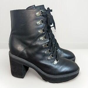Steve Madden Royce Black Leather Combat Boots Goth Punk Grunge Sz 9 Chunky Retro